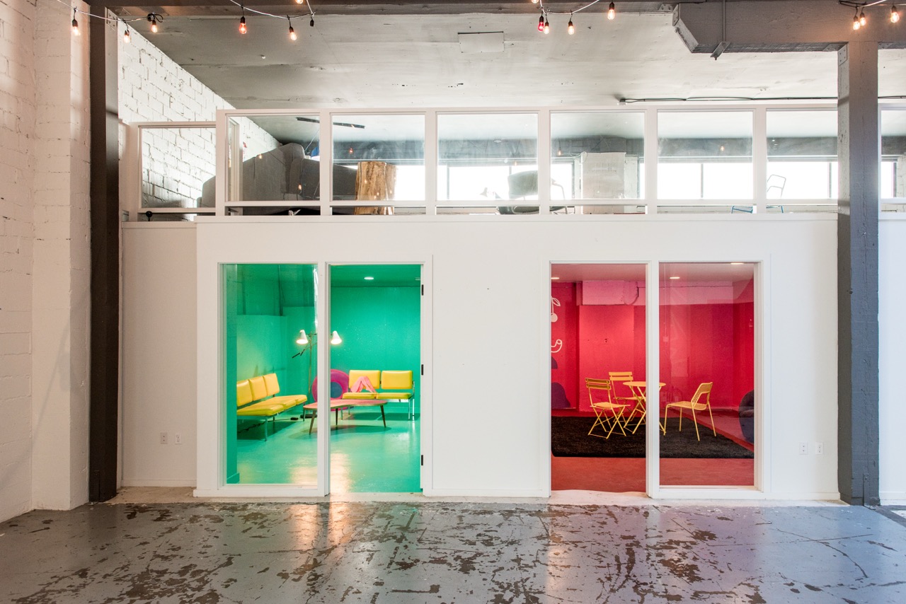 Office meeting rooms -- dubbed the green room and red room -- underneath the mezzanine